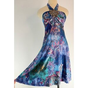 VTG Y2K Route‎ 3 Groovy Mini Dress Halter Neck Boho Fairy Mermaidcore Medium